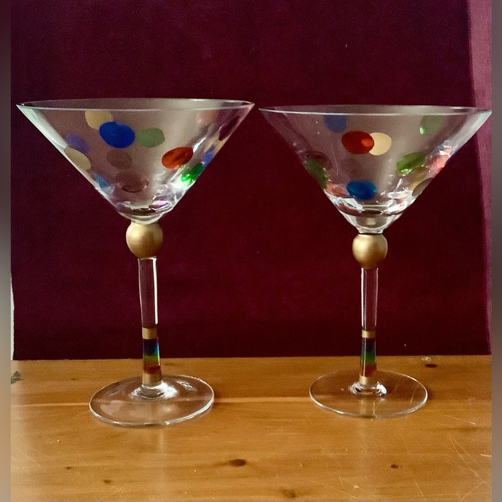 Vintage Momo Panache Set of Two Hand-painted Martini Glasses